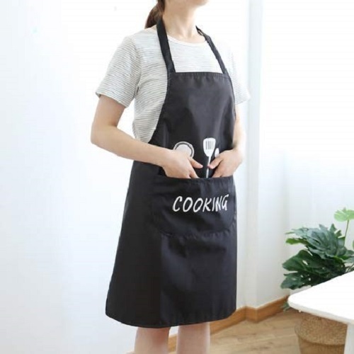 Mitsico Chef Apron - Composite Fabric, Normative Size, Black Color | Waterproof, Breathable, Wrinkle-proof With Handy Pocket & Floral Duster Cloth