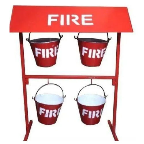 Fire Buckets With Stand - Mild Steel, Red Color | Ideal for Industrial Use