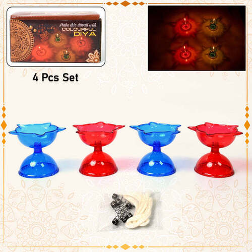 Colourful Reflection Diya Combo Plastic Candle Cup Multi Shape, Diwali (4 Pcs Set)