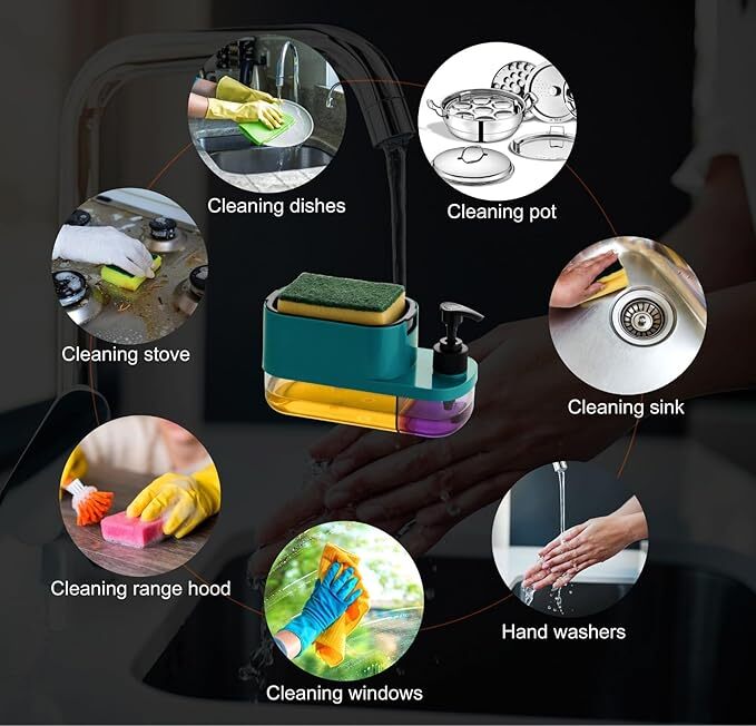 Mitsico 3 In 1 Soap Dispenser - Abs + Pc Material, 500ml Capacity | Multicolor, Easy Press Operation, Reduces Soap Waste