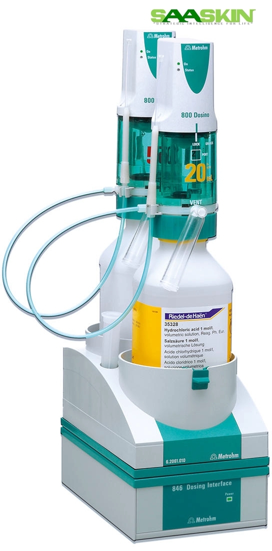 Metrohm 846 Dosing Interface - High-grade Plastic Housing With Metal Components, 210x320x270 Mm, White With Blue Accents | Software Controlled Usb Interface, Supports Four Dosino Or Dosimat Units, Status Leds, Ip40 Protection