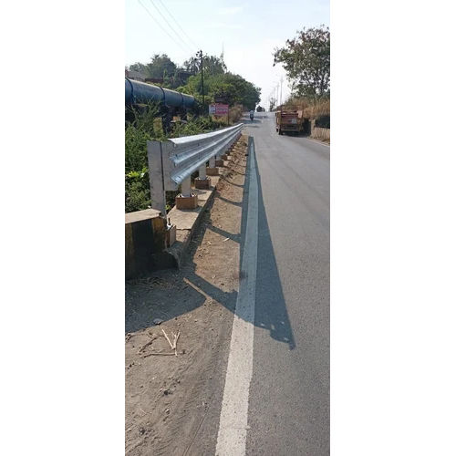 Three Beam Metal Crash Barrier - Color: Silver