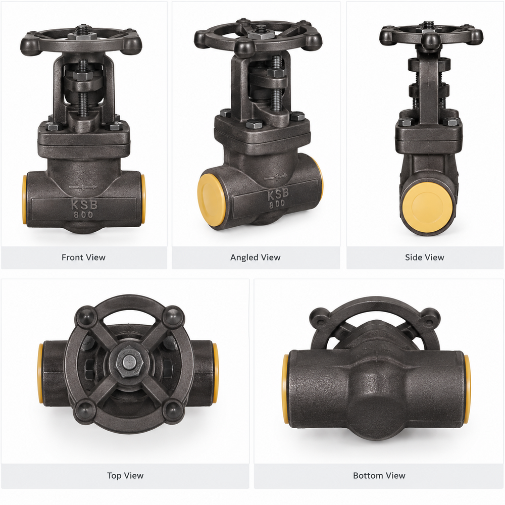 Forged Steel Gate Valve - 15mm Matte Black | 10 Bar High-Pressure, Wedge Gate Design, Polished Surface, Ideal for Industrial Applications