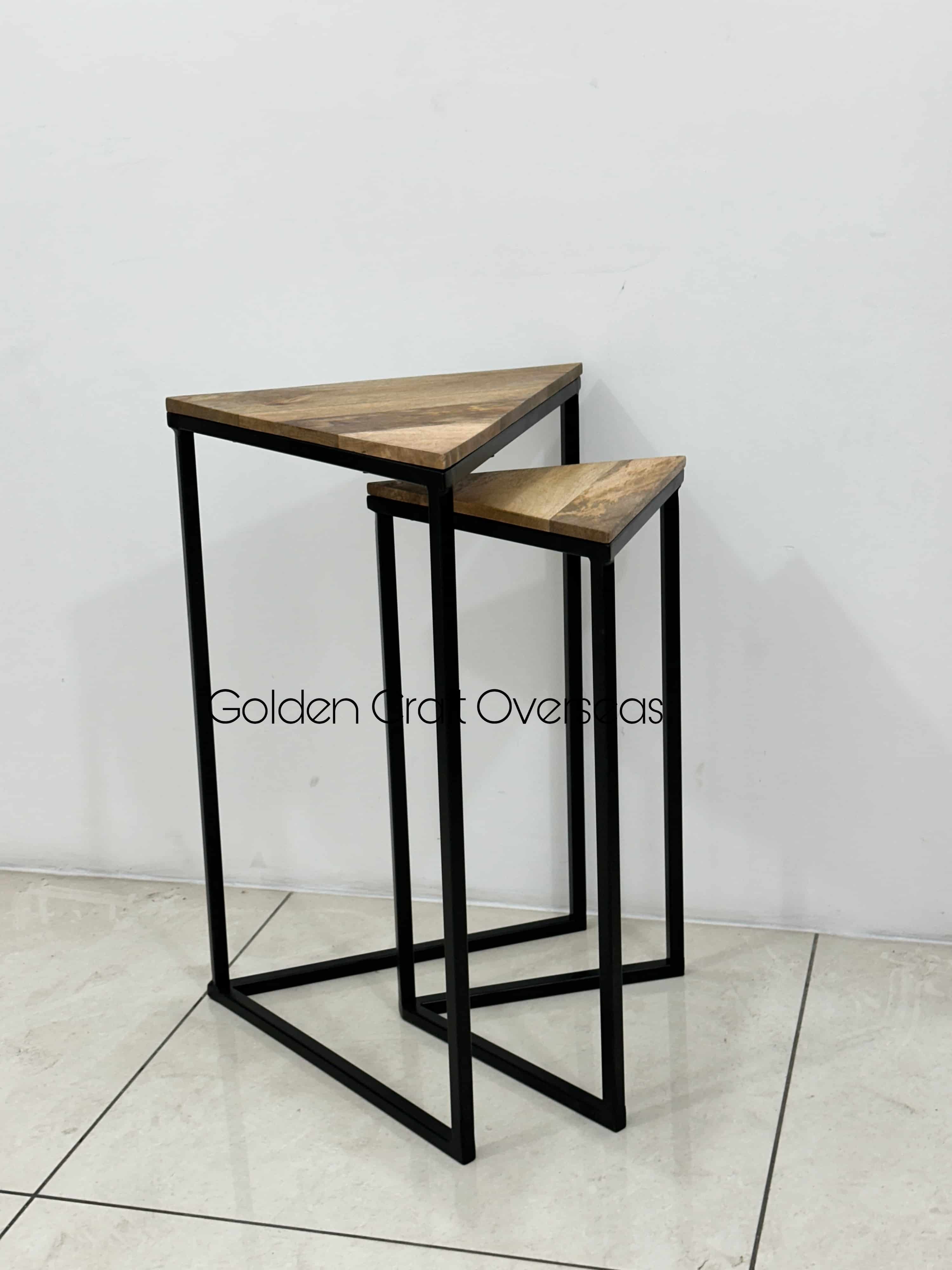 Small Space Nesting Table Set - Iron, Wood, 16x16x24 & 12x12x21 Inches, Black Color, Modern Design, No Assembly Required, Versatile For Any Room