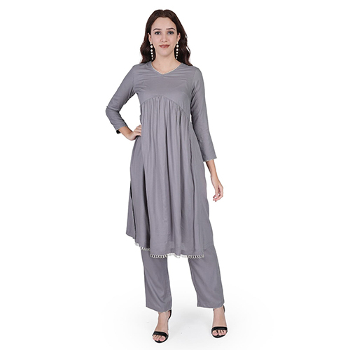 Grey Naira Cut Kurti With Pant