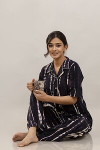 Women Night Suit Set Black Ombre/dyed
