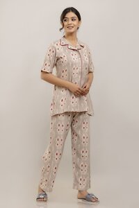 Elegant Beige Floral Nightwear Set