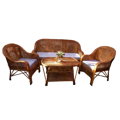 Bamboo Cane Sofa Set - High-Quality Bamboo, Polished Brown Finish | Eco-Friendly, Handcrafted by Skilled Artisans, Lightweight Design