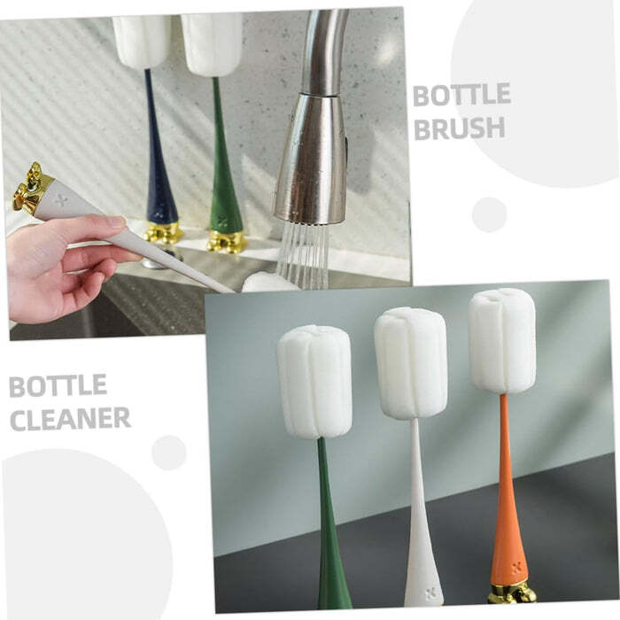 Silicone Bottle Cleaning Foam Brush with Plastic Long Handle
