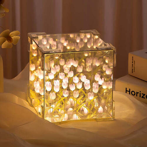 Cube Tulip Night Lamp | Led Decorative Nights Lamp for Bedroom