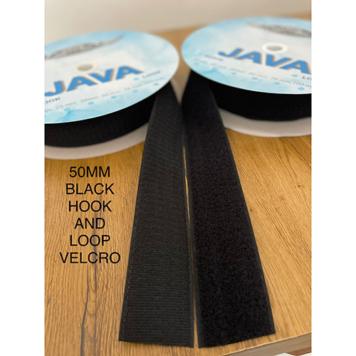 50mm Black Velcro Hook And Loop Tape Roll - Polyester Material, 50mm Width, Black Color | Pressure Sensitive Adhesive, Single-sided Stickiness