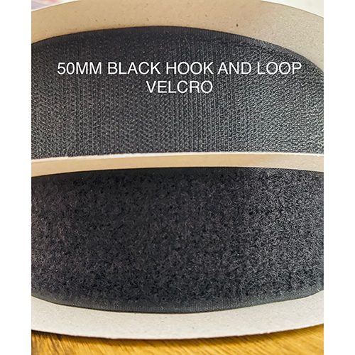 50mm Black Velcro Hook And Loop Tape Roll - Polyester Material, 50mm Width, Black Color | Pressure Sensitive Adhesive, Single-sided Stickiness