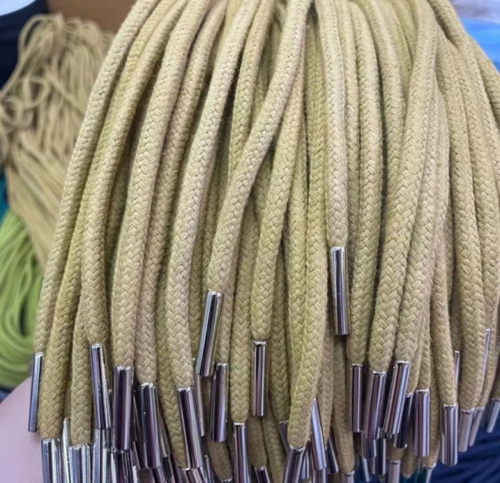 Cotton Drawcord With Metal Tipping - 50 Inch Length Multicolor Polyester Soft And Shiny Texture 5mm Thickness Custom Sizes Available