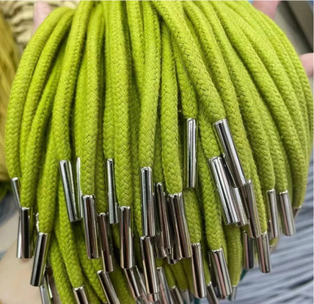 Cotton Drawcord With Metal Tipping - 50 Inch Length Multicolor Polyester Soft And Shiny Texture 5mm Thickness Custom Sizes Available