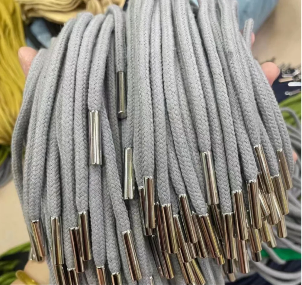 Cotton Drawcord With Metal Tipping - 50 Inch Length Multicolor Polyester Soft And Shiny Texture 5mm Thickness Custom Sizes Available