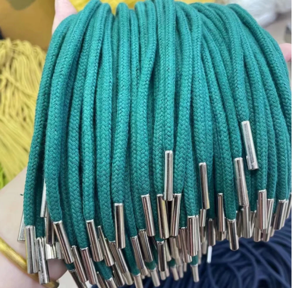 Cotton Drawcord With Metal Tipping - 50 Inch Length Multicolor Polyester Soft And Shiny Texture 5mm Thickness Custom Sizes Available