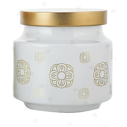 Printed Design Round Shape Container - Color: White