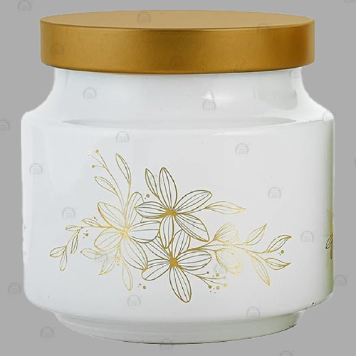 Croco Printed Design Round Shape Container - Color: White