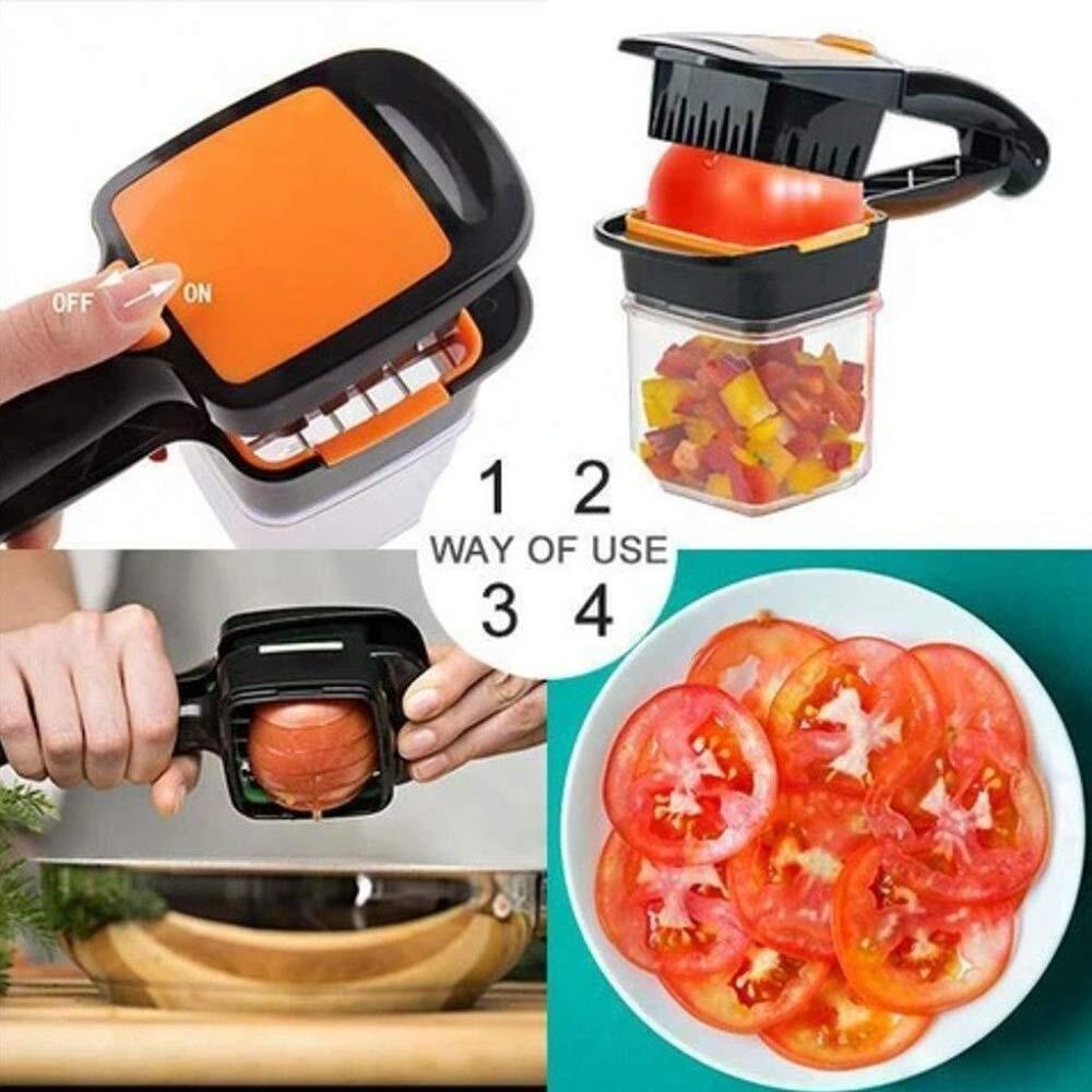 Vegetable Cutter & Slicer 5 In 1 - Stainless Steel Blades, 19x18x15 Cm, Multi Color | Compact One-handed Operation, Versatile Storage Container