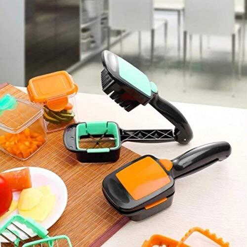 Vegetable Cutter & Slicer 5 In 1 - Stainless Steel Blades, 19x18x15 Cm, Multi Color | Compact One-handed Operation, Versatile Storage Container