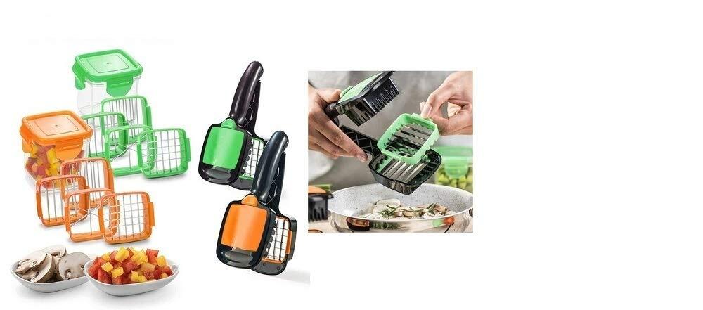 Vegetable Cutter & Slicer 5 In 1 - Stainless Steel Blades, 19x18x15 Cm, Multi Color | Compact One-handed Operation, Versatile Storage Container