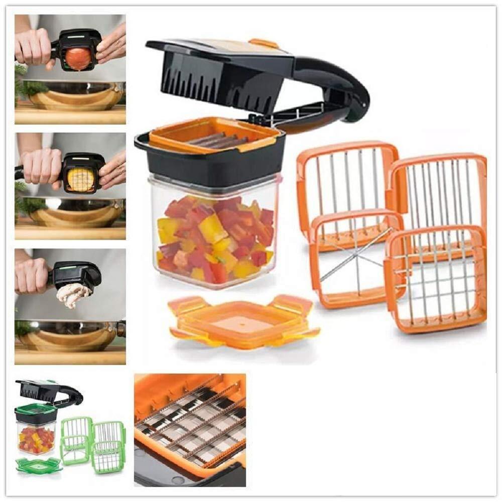 Vegetable Cutter & Slicer 5 In 1 - Stainless Steel Blades, 19x18x15 Cm, Multi Color | Compact One-handed Operation, Versatile Storage Container