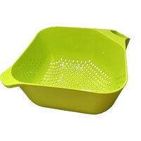 Rice Washing Bowl Square - Polypropylene, 25.4x25.4x12.7 Cm, Green | Ergonomic Design, Large Handle, Square Corners For Easy Draining