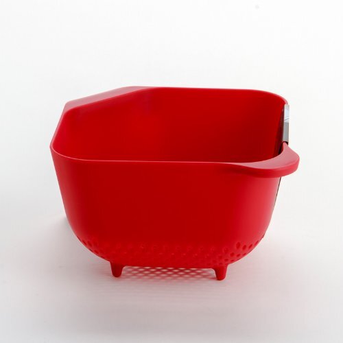 Rice Washing Bowl Square - Polypropylene, 25.4x25.4x12.7 Cm, Green | Ergonomic Design, Large Handle, Square Corners For Easy Draining
