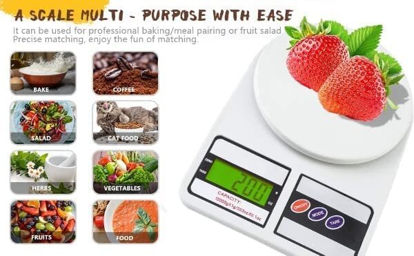 Kitchen Scale 10 Kg (Sf400) - Automatic Zero Resetting, Lcd Display, Plastic Body, Battery Operated (2aa), Automatic Switch Off