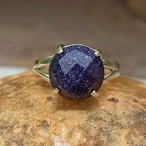 Natural Blue Calcite Stone 925 Sterling Silver Ring