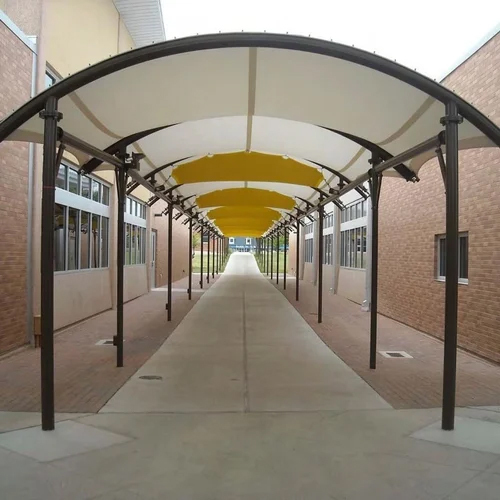 Tensile Walkway Covering Structure - PVC Panels 5mm Thick, White Color, Pole-Fitted Stability, UV-Protection Tensile Fabric Roof