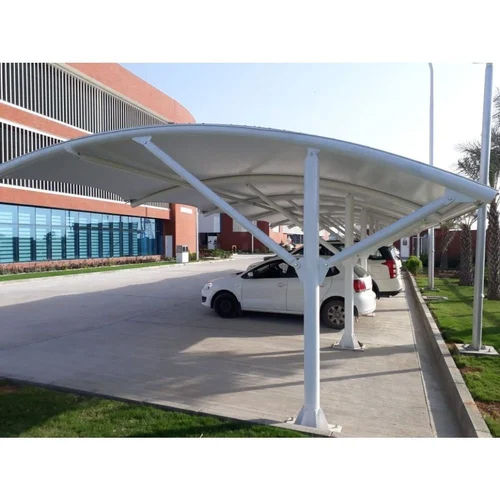 Tensile Membrane Car Parking Structure - Steel Frame, 6mm Thick Wall Panels | Long Life, White Color, Pole Fitted Design, Durable Tensile Fabric Roof