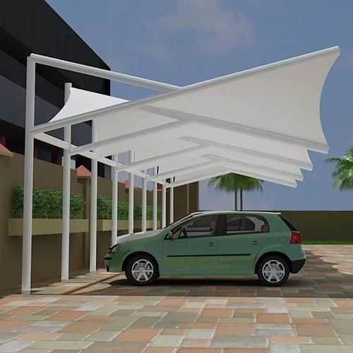 Tensile Car Parking Structure - White Tensile Fabric, 1000 ft Length | Long Life Span, Pole-Fitted Stability, Ideal for Warehouses, Hotels, Restaurants