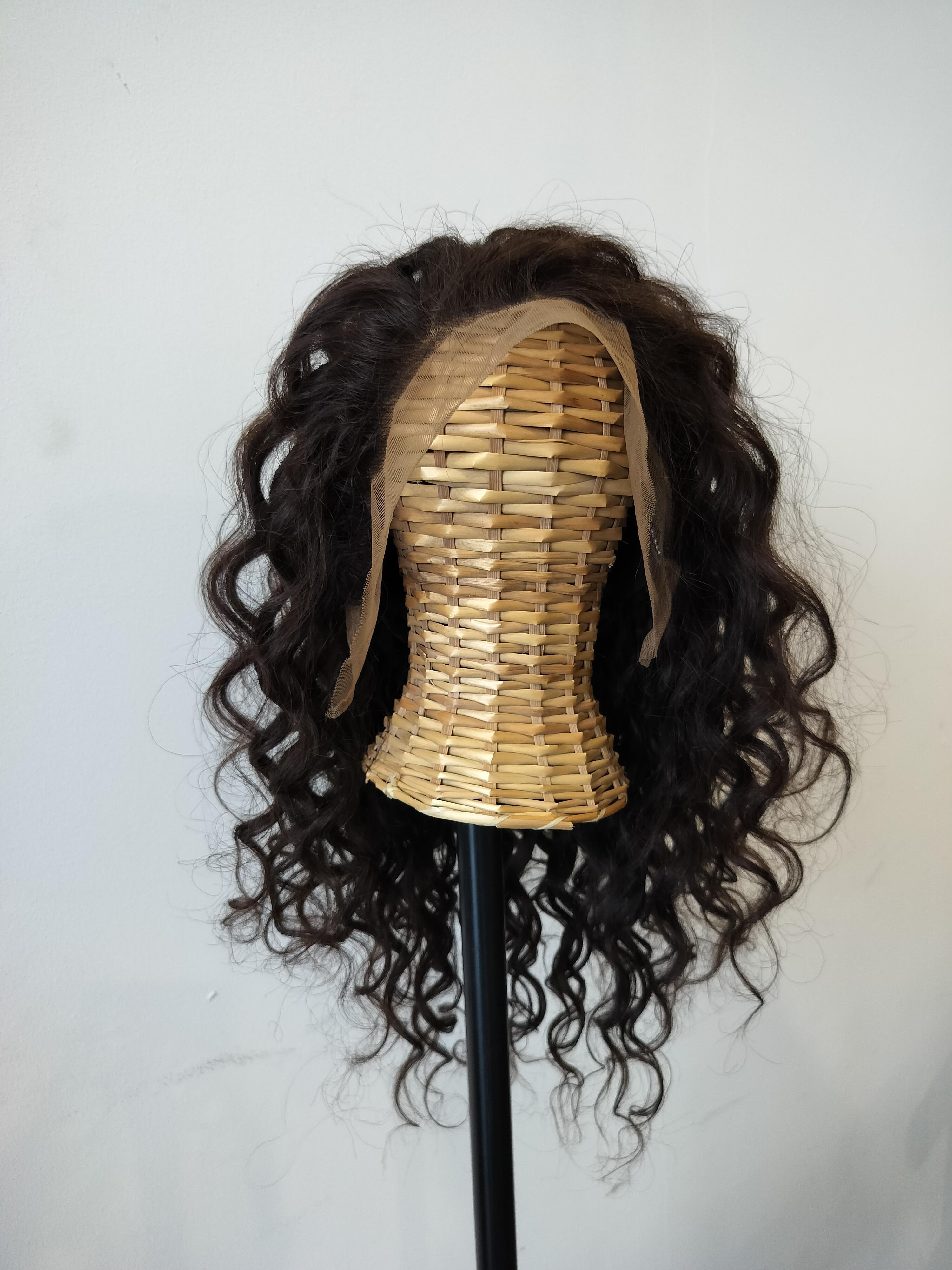 Top Quality Virgin Curly Human Hair Front Lace Wig, 20 inch