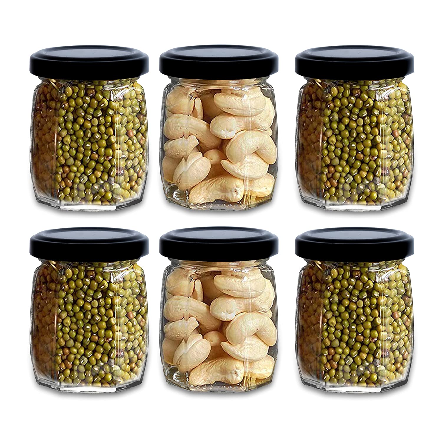 Croco Jar - 12 Piece Set For Dry Fruits, Food Storage, Juice & Water | Transparent Glass With Screw Type Round Steel Cap