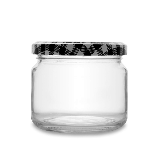 Croco Round Jar 300ml With Airtight Black & White Strip - Color: Transparent