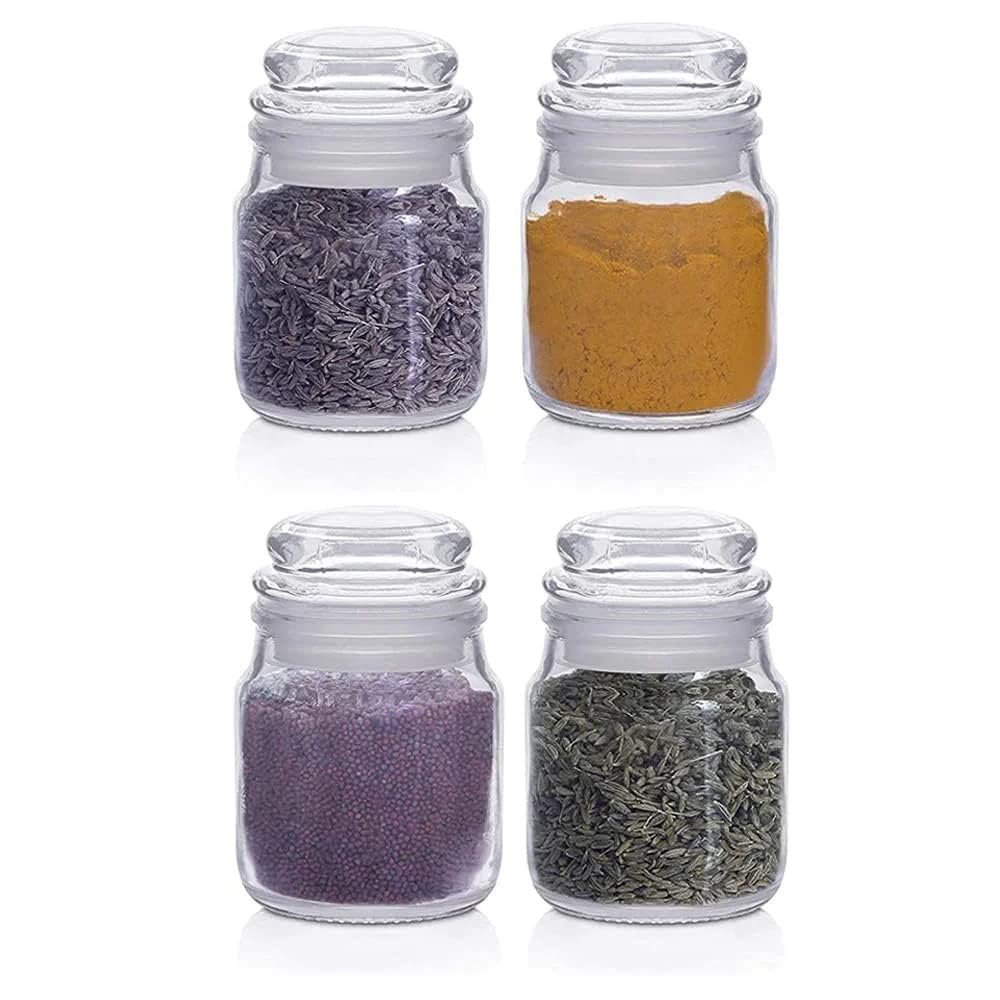 Croco Jar 145ml Spice Storage Glass Jar - 12 Piece Set For Dry Fruits, Juice & Water | Glass And Plastic Material, Screw Cap, Round Design