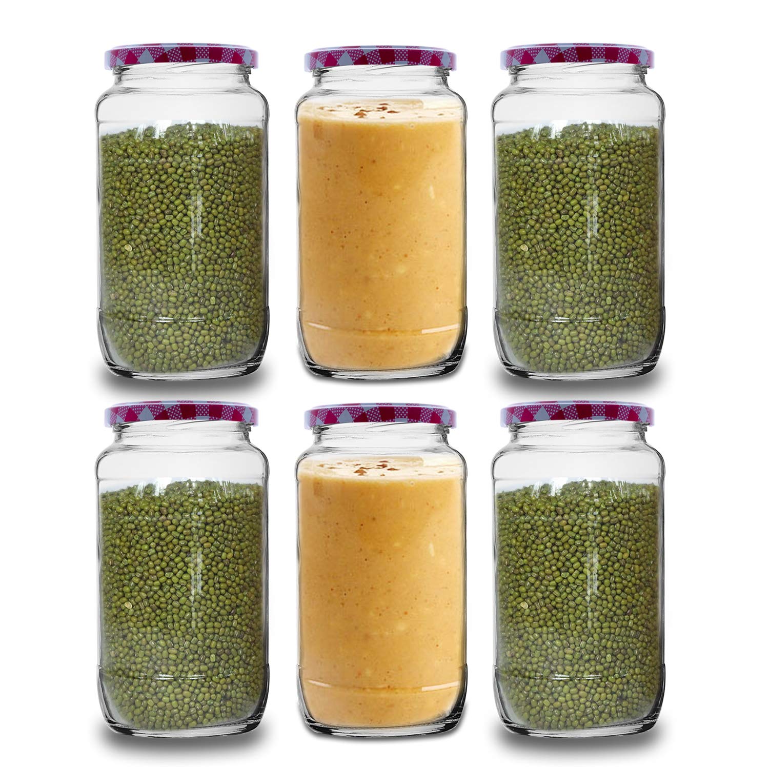 Croco Glass Jar - 12 Piece Dry Fruits Storage Set, Transparent Glass With Air Tight Screw Type Red Stripe Lid