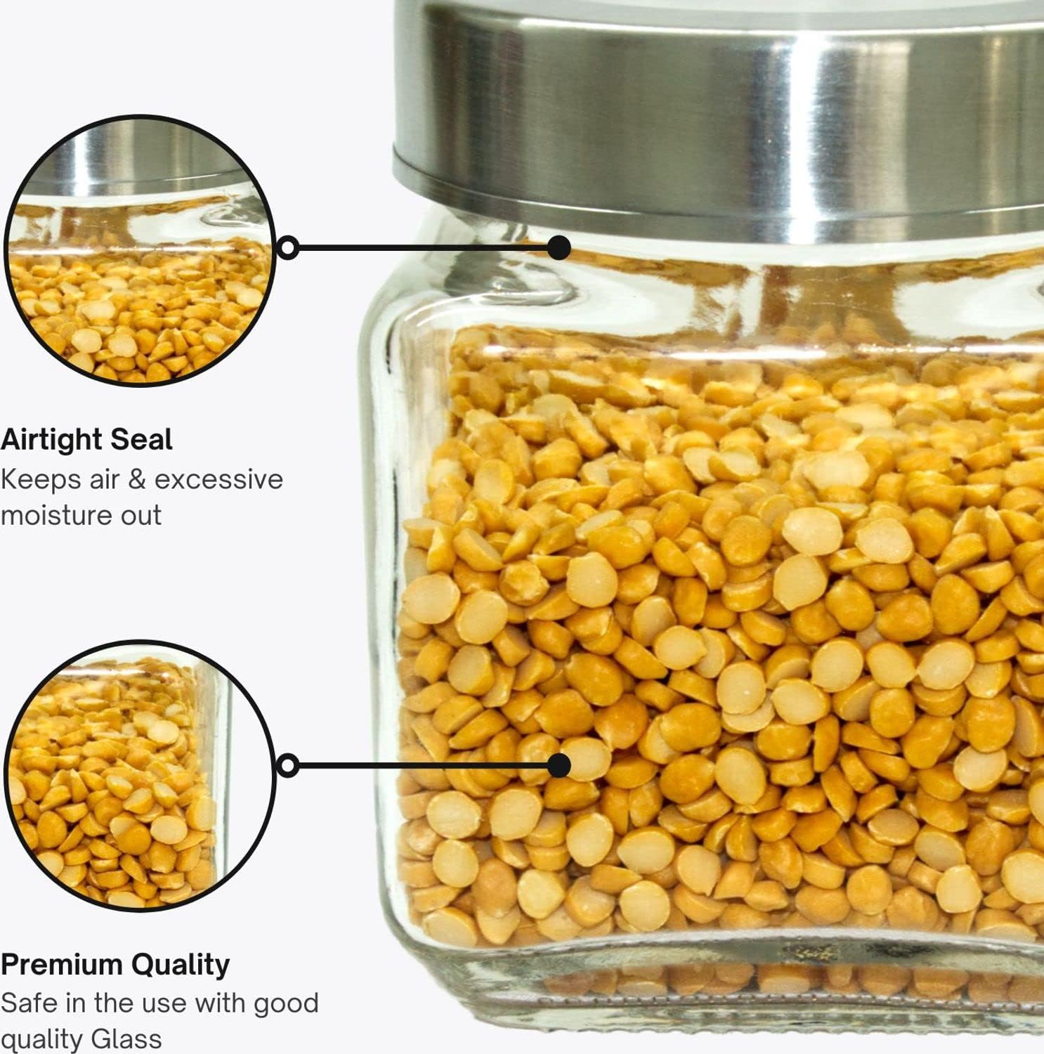 Croco Jar Cubical Glass Jar 600 Ml - Glass, 600 Ml, Transparent | Ideal For Dry Fruits Storage, Food Storage, Juice, Water With Screw Cap