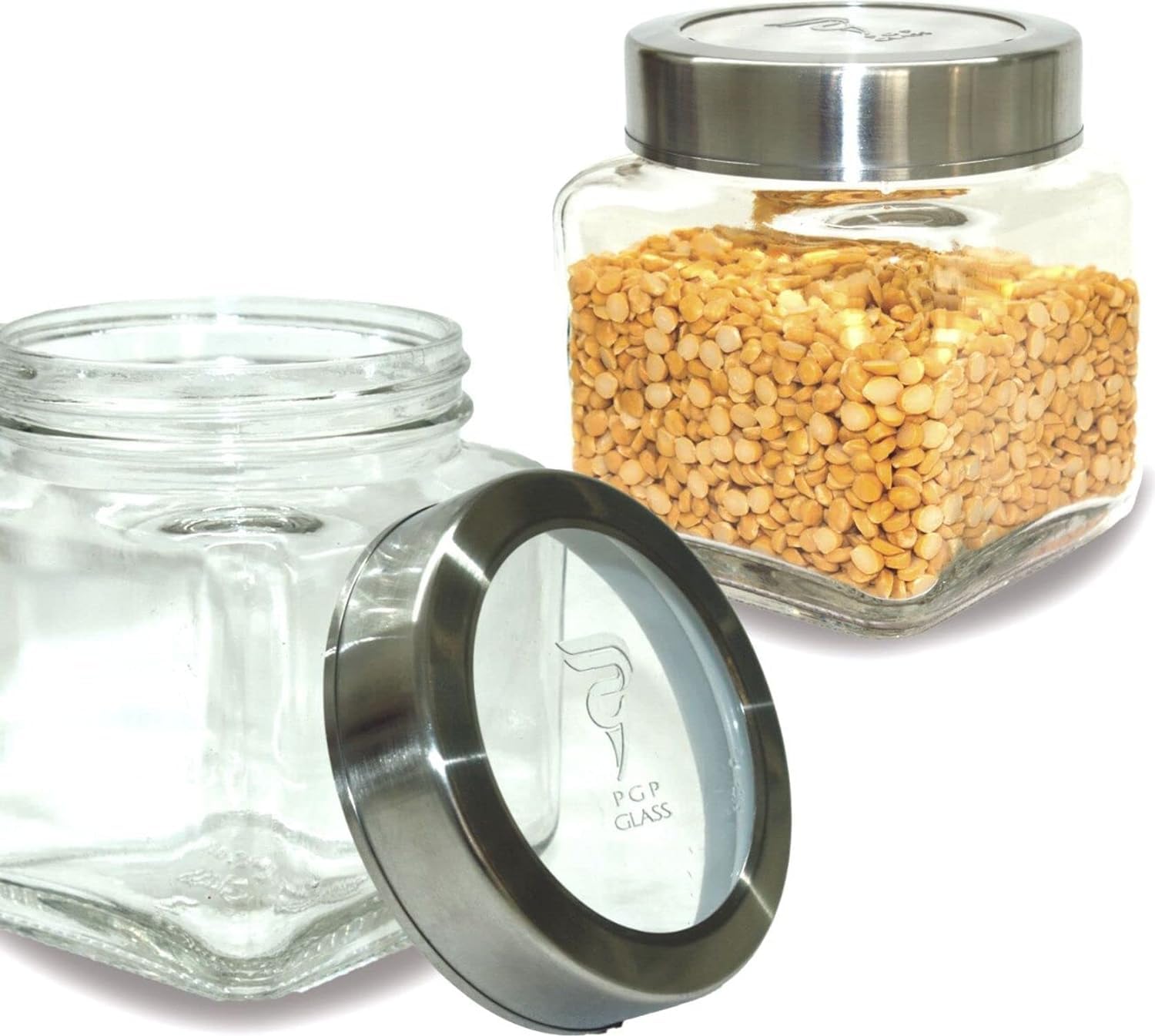 Croco Jar Cubical Glass Jar 600 Ml - Glass, 600 Ml, Transparent | Ideal For Dry Fruits Storage, Food Storage, Juice, Water With Screw Cap