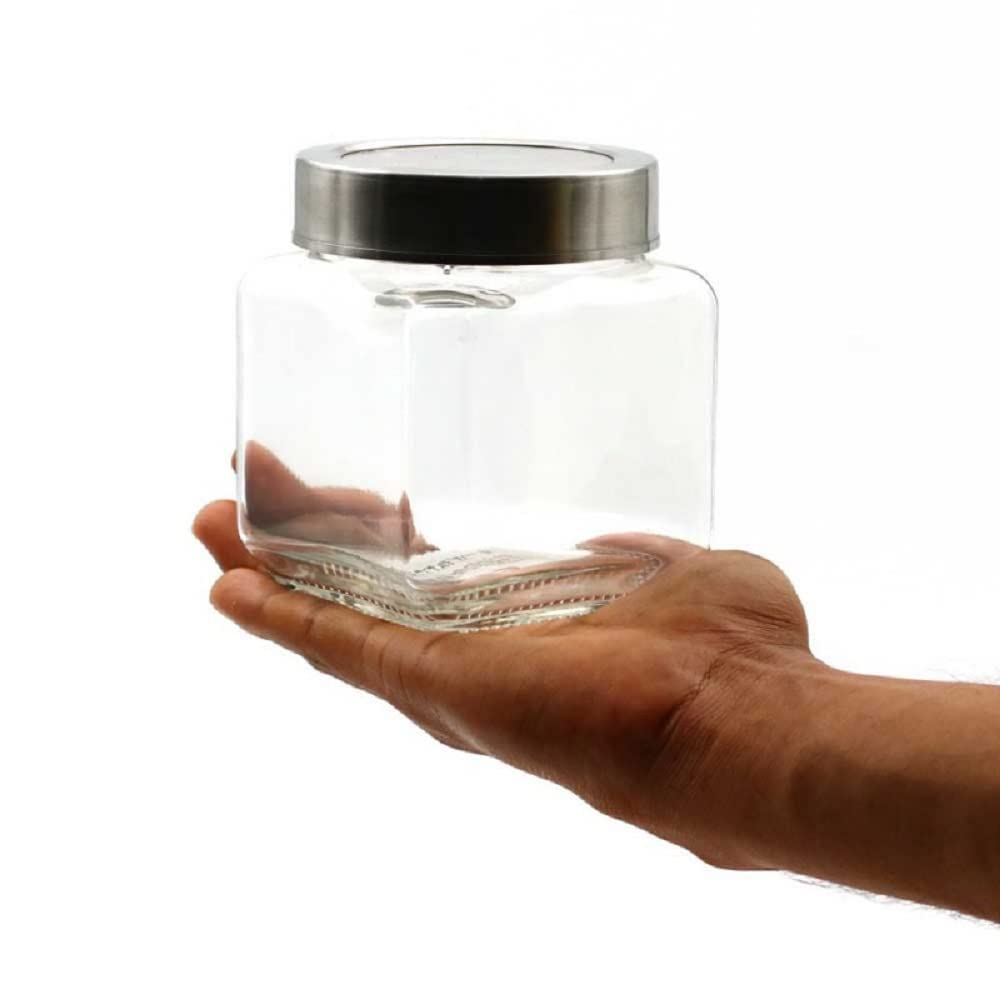 Croco Jar Cubical Glass Jar 600 Ml - Glass, 600 Ml, Transparent | Ideal For Dry Fruits Storage, Food Storage, Juice, Water With Screw Cap
