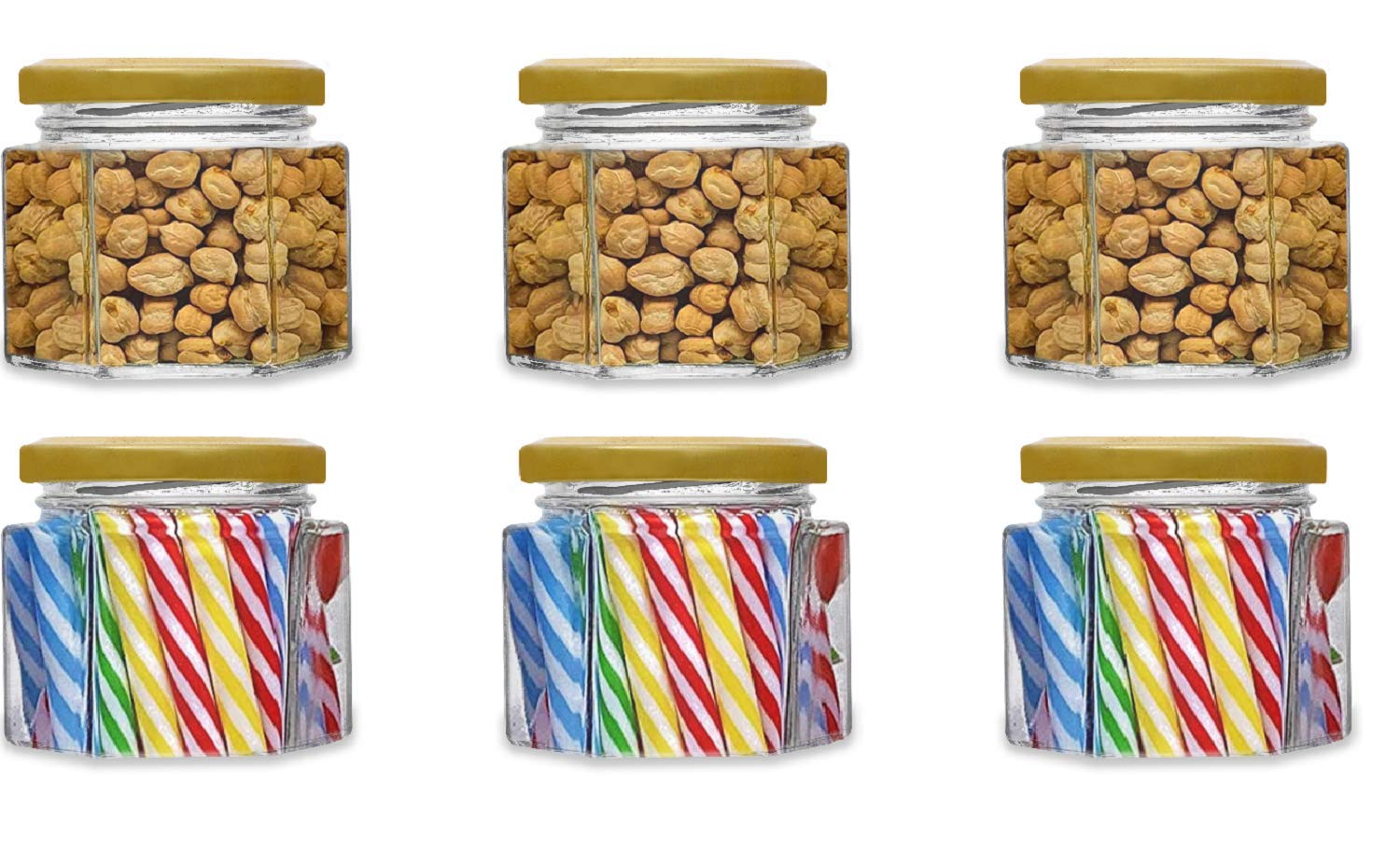 Croco Jar Hexagon Glass Jar - 12 Piece Set For Dry Fruits Storage, Food Storage , Transparent Glass & Plastic/screw Type Round Shape