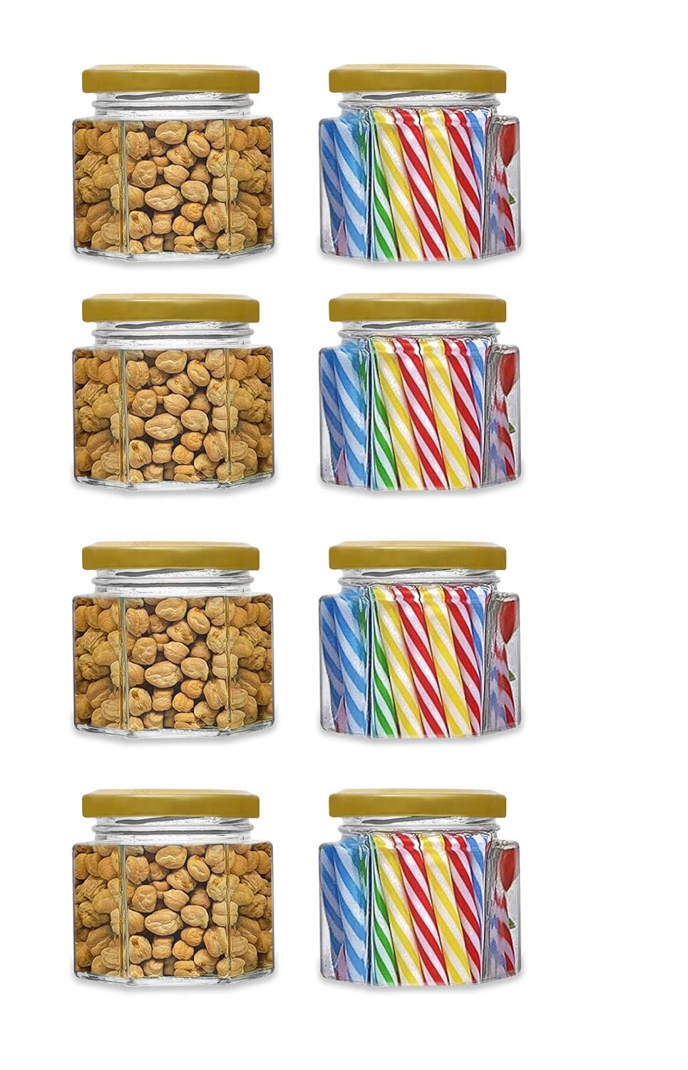 Croco Jar Hexagon Glass Jar - 12 Piece Set For Dry Fruits Storage, Food Storage , Transparent Glass & Plastic/screw Type Round Shape