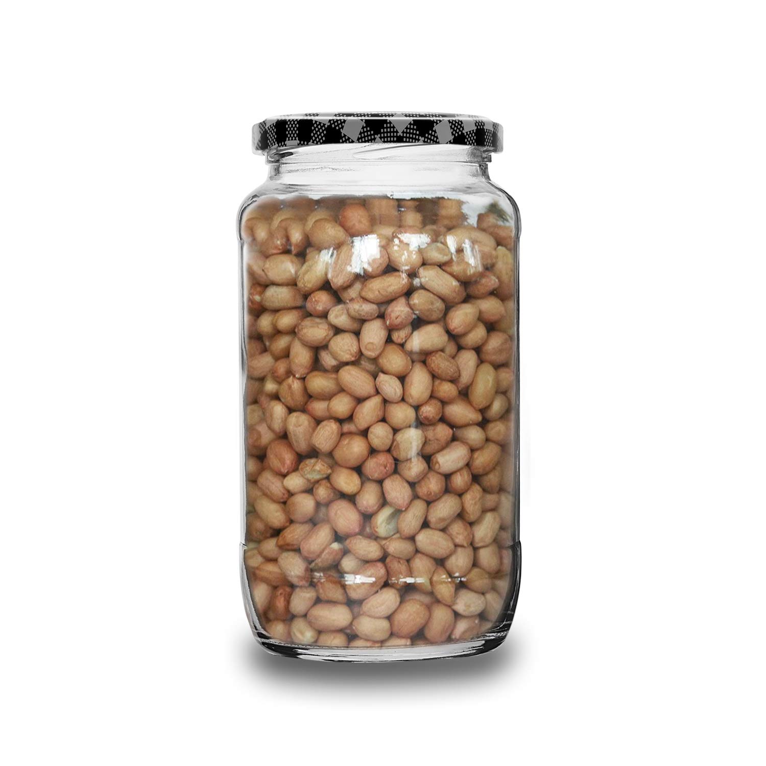 Croco Glass Jar With Air Tight Black Stripe Lid - Glass Material, Round Shape, 12 Piece Set For Dry Fruits & Food Storage , Transparent Color With Screw Type Lid