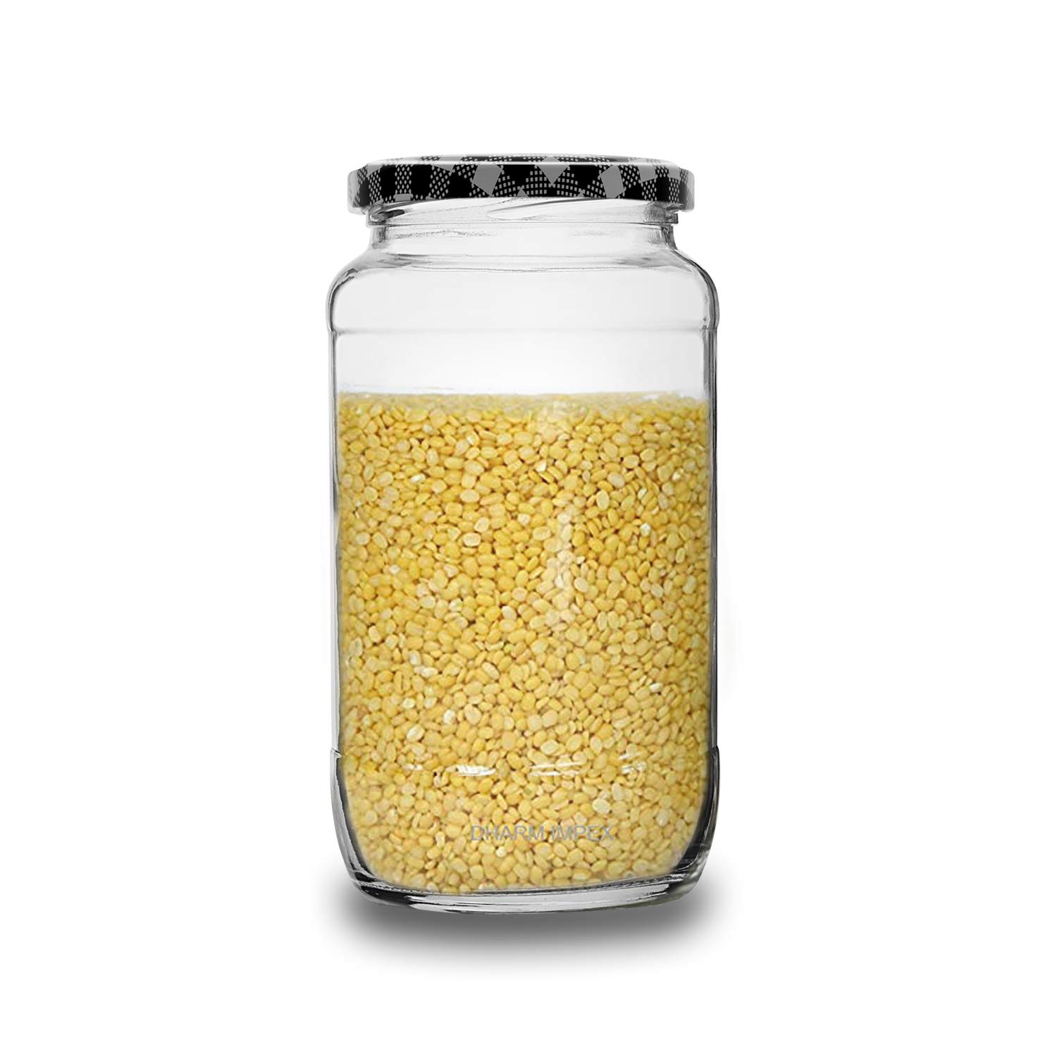 Croco Glass Jar With Air Tight Black Stripe Lid - Glass Material, Round Shape, 12 Piece Set For Dry Fruits & Food Storage , Transparent Color With Screw Type Lid