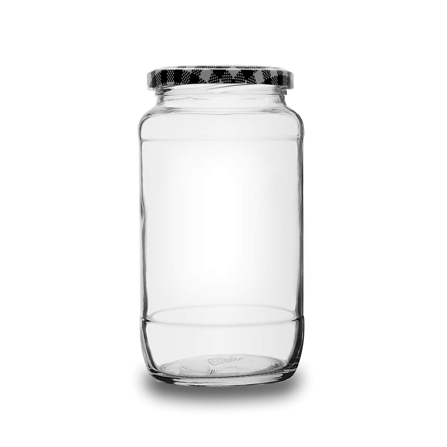 Croco Glass Jar With Air Tight Black Stripe Lid - Glass Material, Round Shape, 12 Piece Set For Dry Fruits & Food Storage , Transparent Color With Screw Type Lid