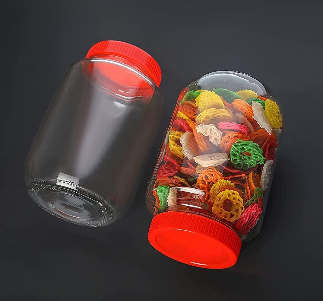 Croco Jar Glass Red Storage Container - 12 Piece Set, Round Shape, Transparent Glass Material, Screw Type Cap For Kitchen Storage