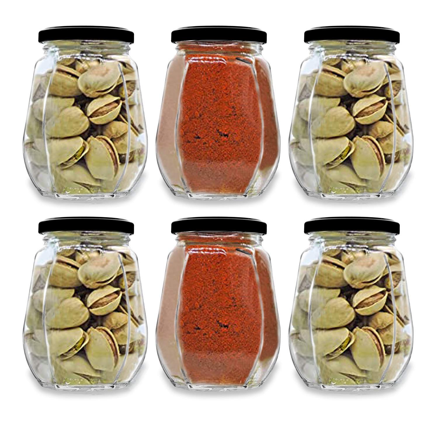 Croco Crown Shape Glass Jars - 12 Piece Set, Round Shape For Food Storage, Juice, Water | Screw Type Cap, Transparent Glass Material, Ideal For Kitchen