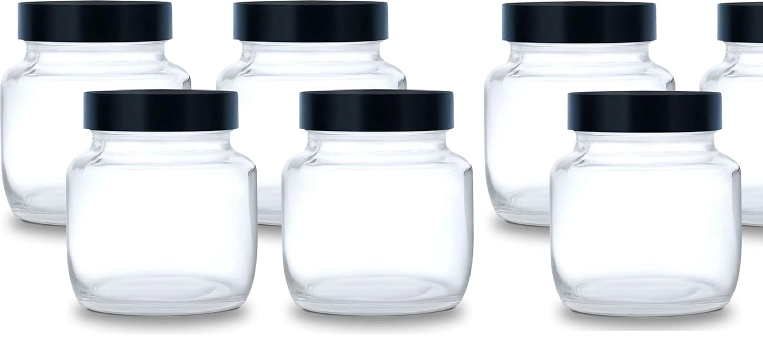 Croco Glass Round Jar - 250 Ml, 12 Piece Set For Dry Fruits Storage & Food Preservation, Transparent Glass With Screw Type Steel & Glass Cap