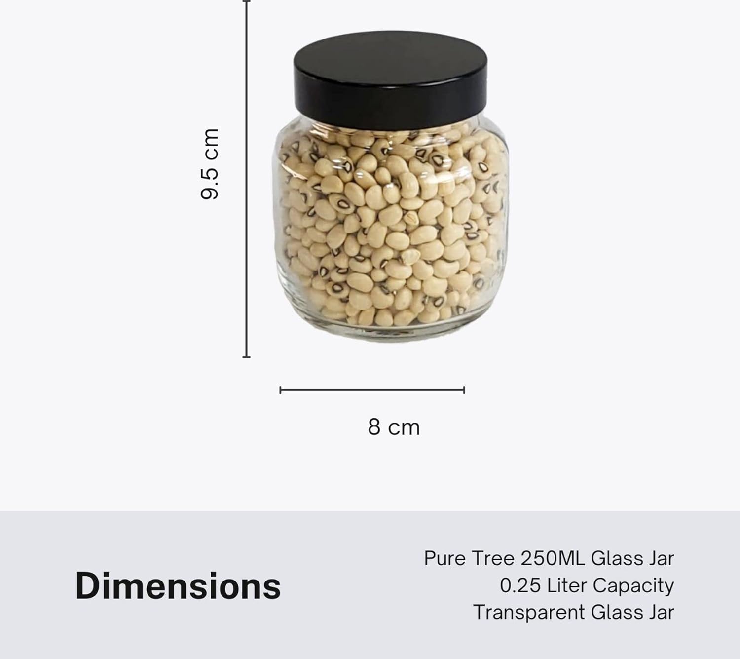 Croco Glass Round Jar - 250 Ml, 12 Piece Set For Dry Fruits Storage & Food Preservation, Transparent Glass With Screw Type Steel & Glass Cap